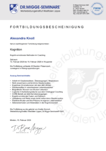 Fortbildungsbescheinigung Kognition und Emotionen im Coaching – Weiterbildung bei Dr. Migge Seminare