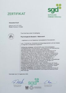 Zertifikat Psychologische Beraterin Naturcoach – SGD Fernschule